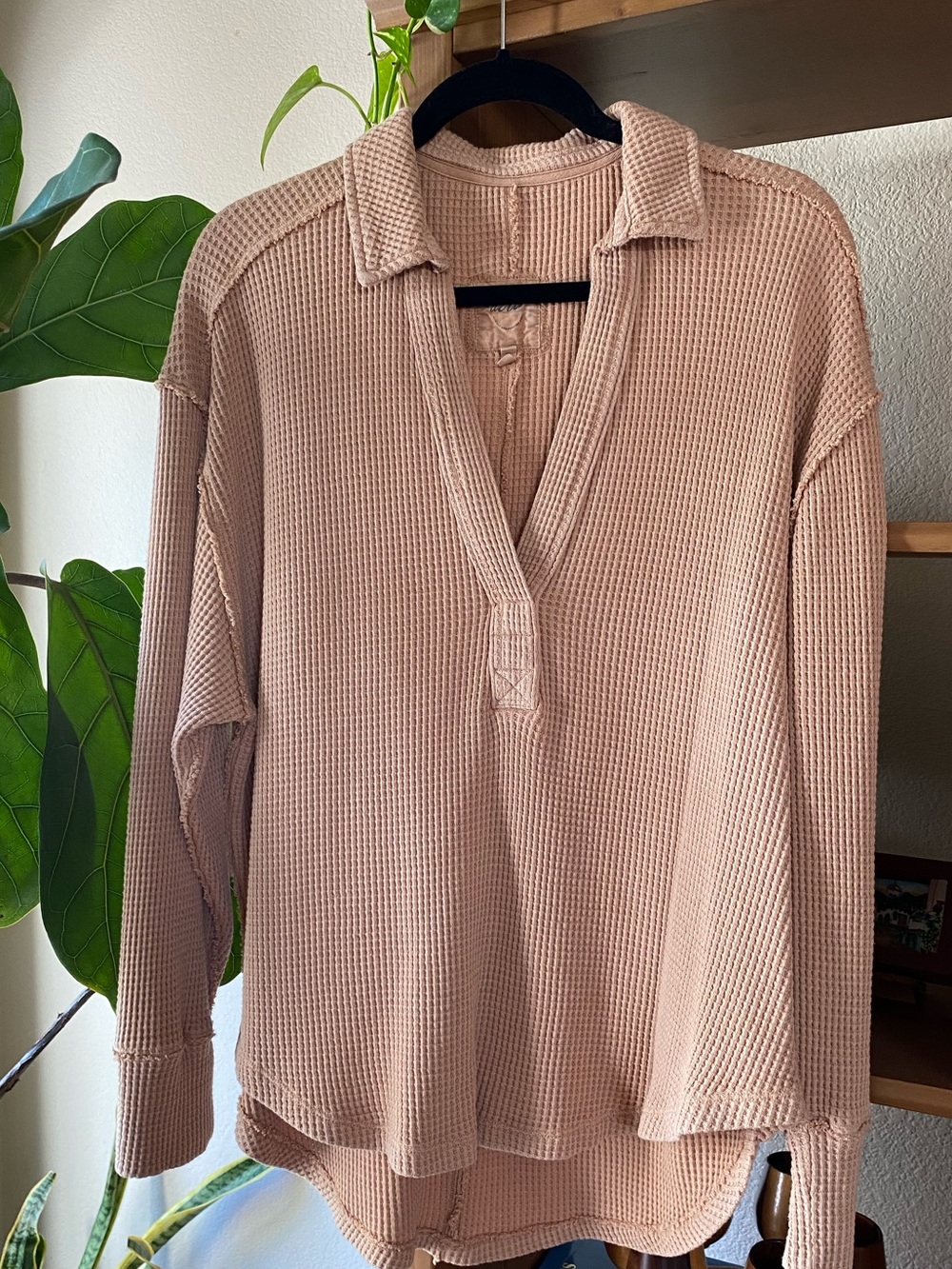 Aerie Waffle Knit Pullover Top in Tan